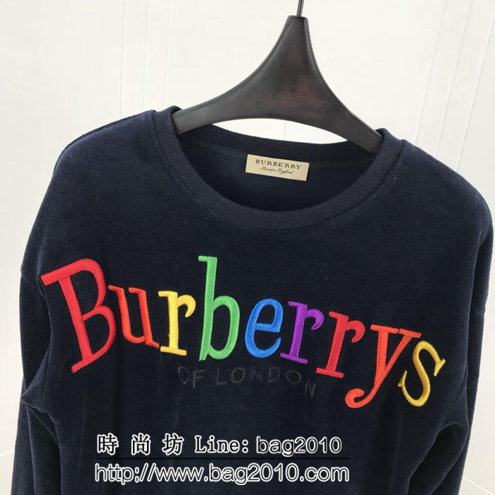 BURBERRY巴寶莉 18ss秋冬 專櫃同步 彩虹字母刺繡 純棉毛巾底 黑色絨布衛衣 情侶款 ydi1929